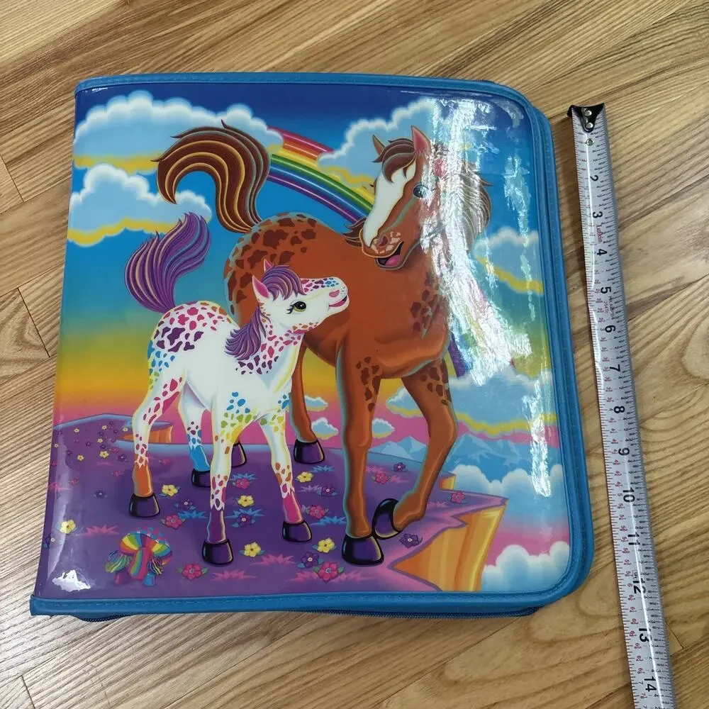Vintage 1990s Lisa Frank Horse Rainbow Chaser Foal Zip Up 3 Ring Binder Blue